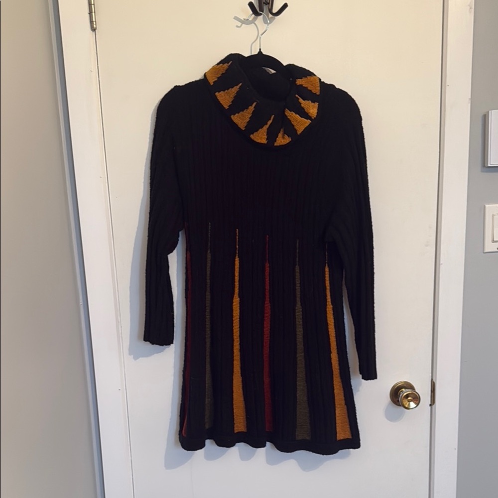 Bali Black and Orange Cowl Neck Knit Sweater Dress